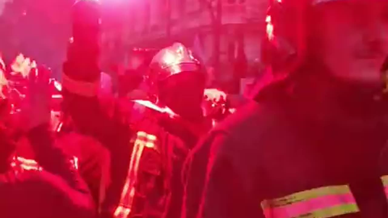 Firefighters with the people in France.