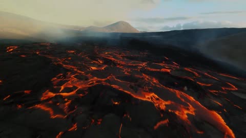 Drone Flying over an Active Volcano