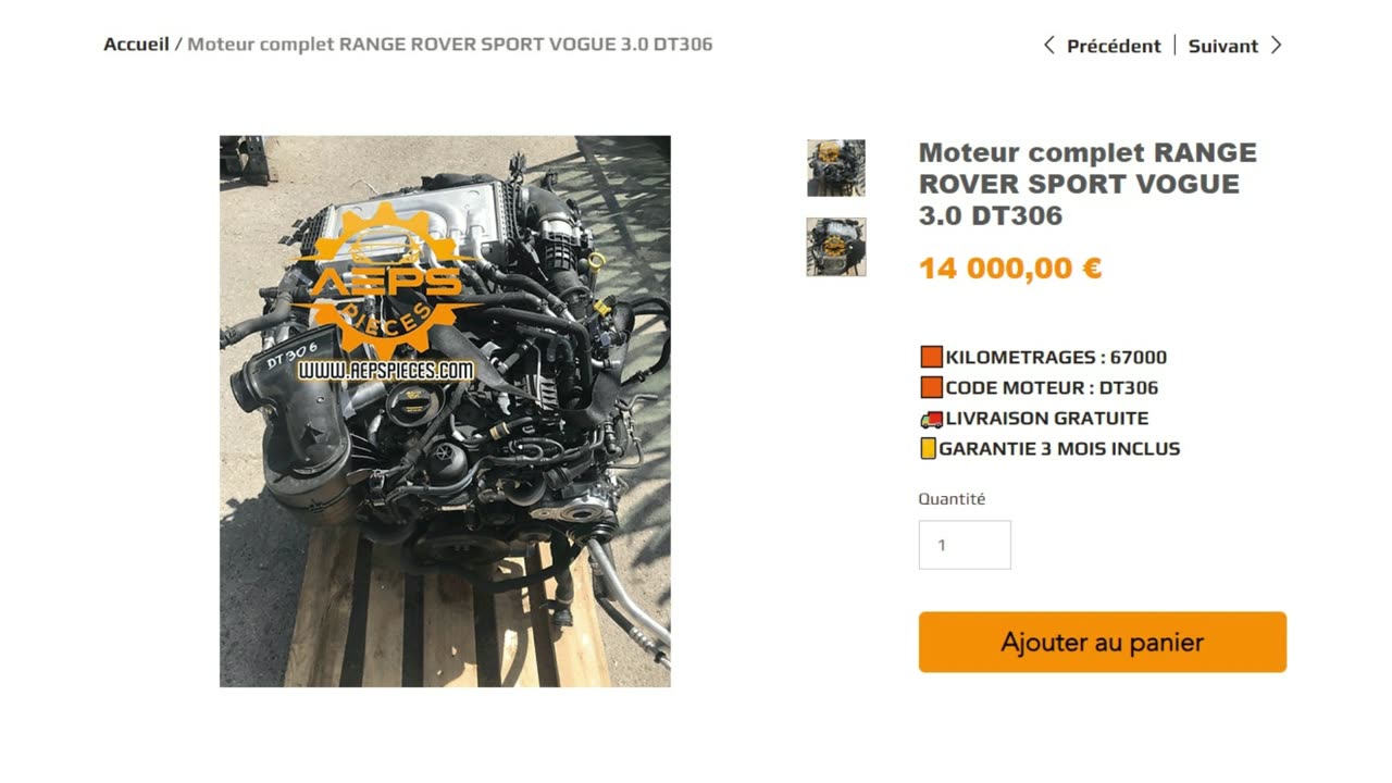 AEPSPIECES.COM - Moteur complet RANGE ROVER SPORT VOGUE 3.0 DT306