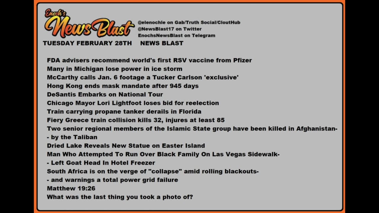 Tuesday, February 28, 2023 News Blast. #Enoch #NewsBlastReading #NBR