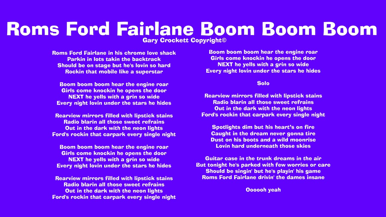 Roms Ford Fairlane Boom Boom Boom Song