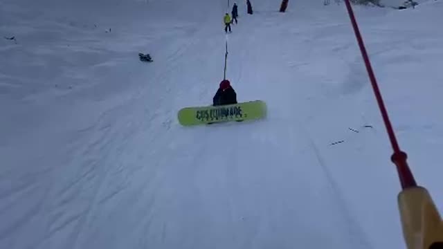 Man Can't Hold Himself Up on Ski Lift