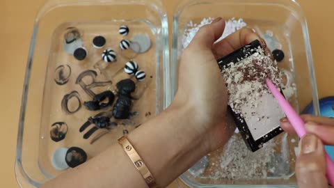 Mixing”Oreo Black & White”Eyeshadow and Makeup,parts Into Slime!Satisfying Slime Video!★ASMR★