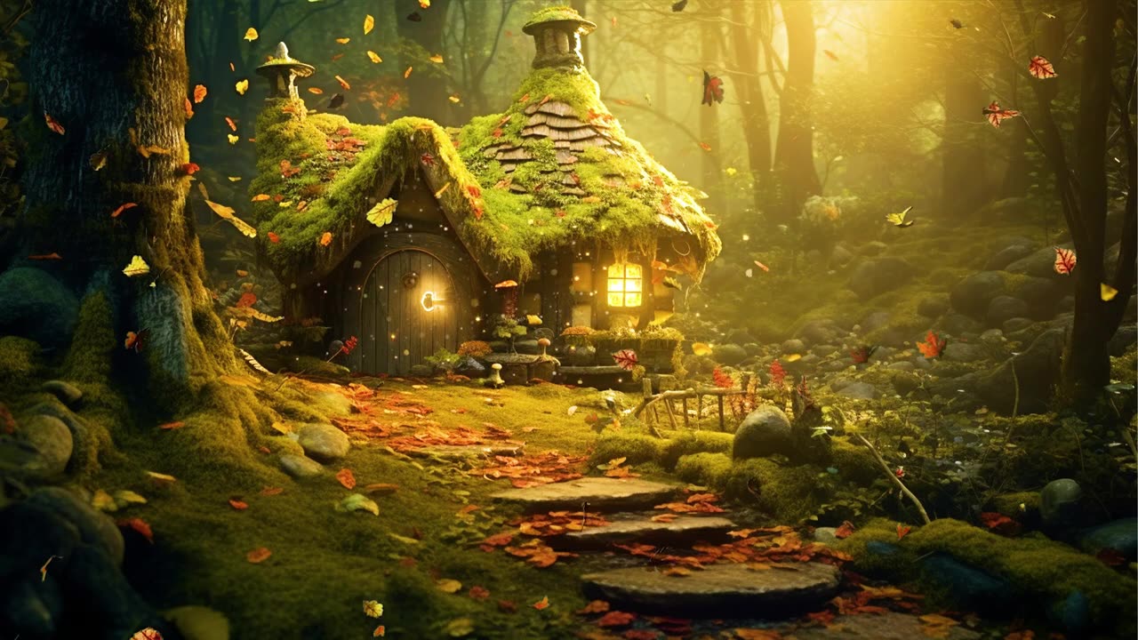 Green Moss House In Autumn Forest🍁Magical Forest Music Helps Promote Deep Relaxation & Restful Sleep