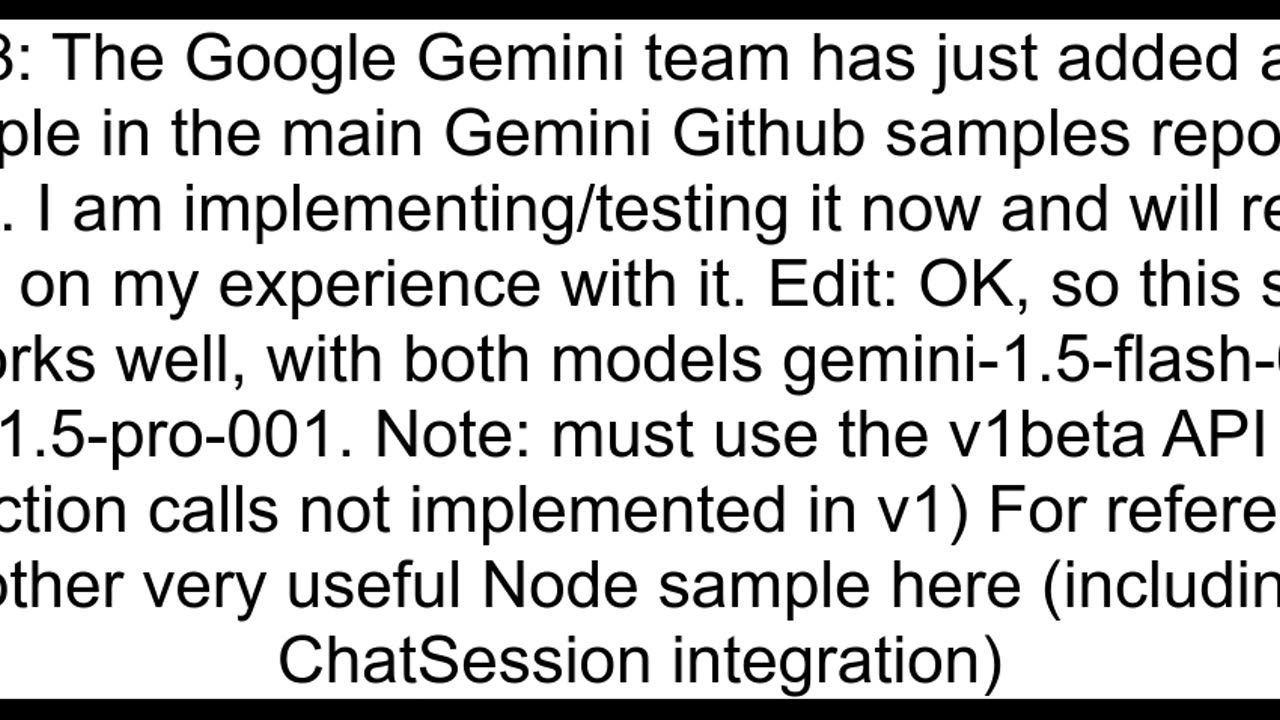 Gemini NodeJS SDK ChatSession with Function Calling