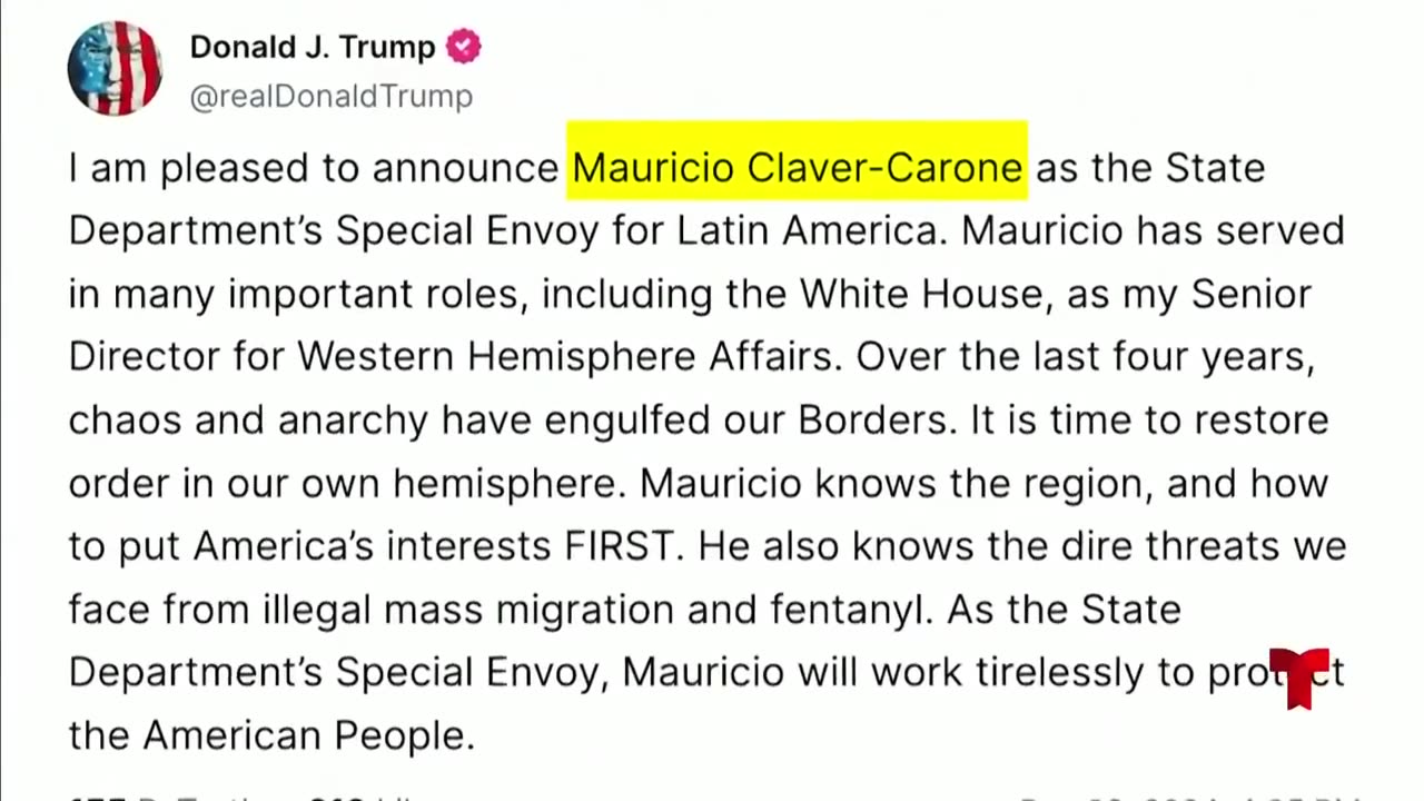 Trump repesca a exempleado de su anterior Gabinete para un importante cargo de cara a América Latina