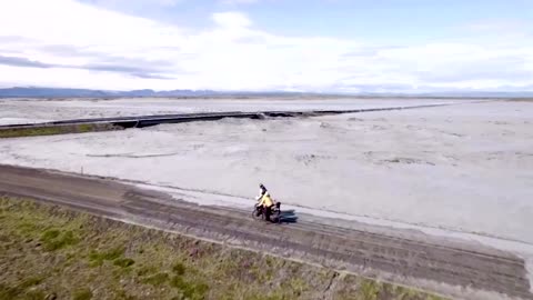 Glacial flood waters inundate road in southern Iceland