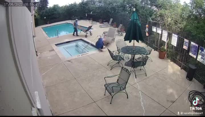 Dad Moving Furniture Falls into Hot Tub