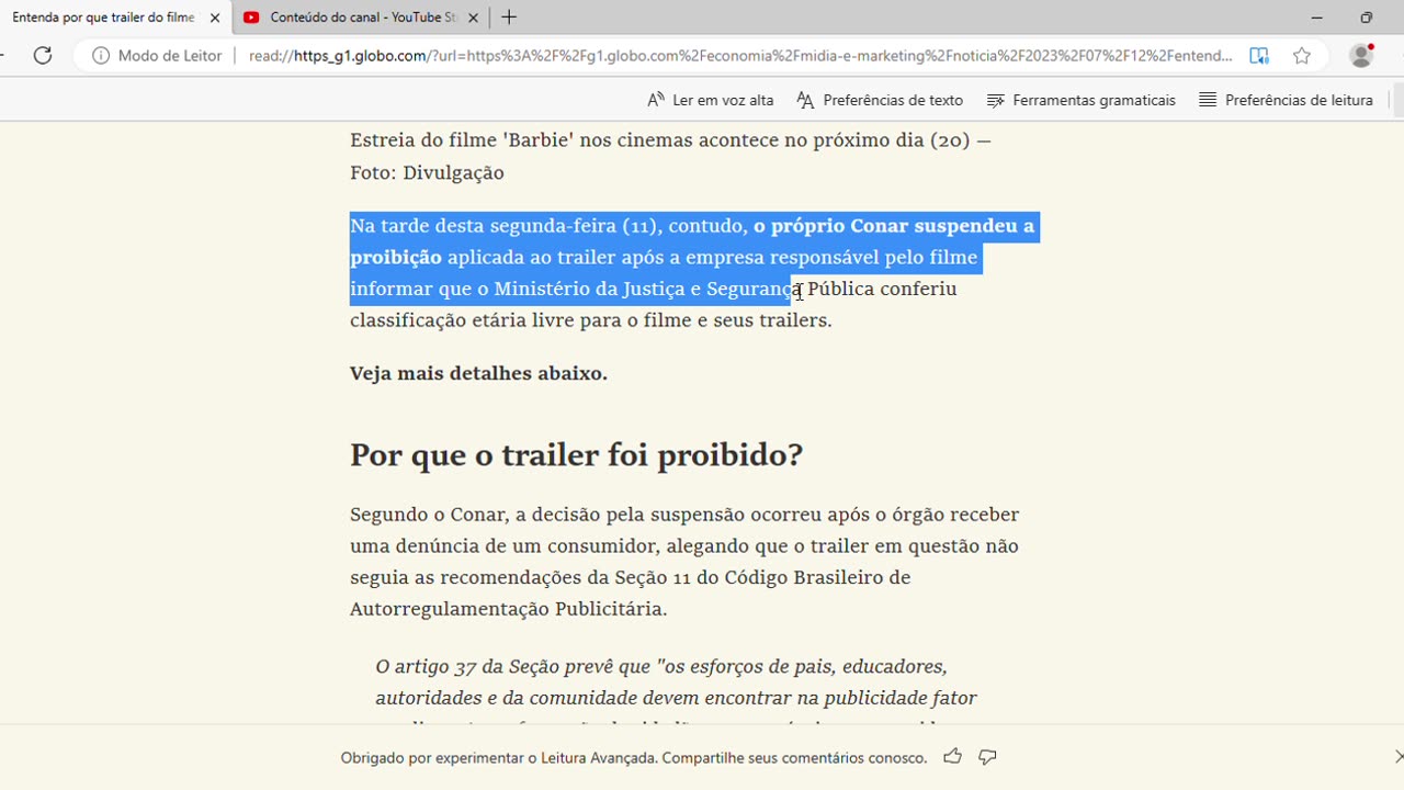 Entenda por que trailer do filme 'Barbie' ficou por dias proibido de ser exibido no Brasil Conar