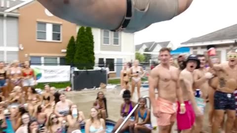 Olympic trampoline display at a pool party #viral #viralvideo #amazing