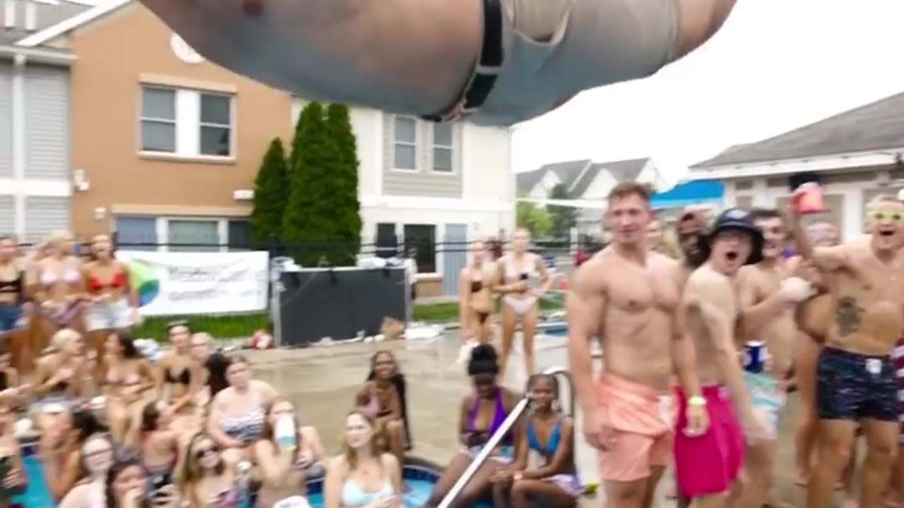 Olympic trampoline display at a pool party #viral #viralvideo #amazing
