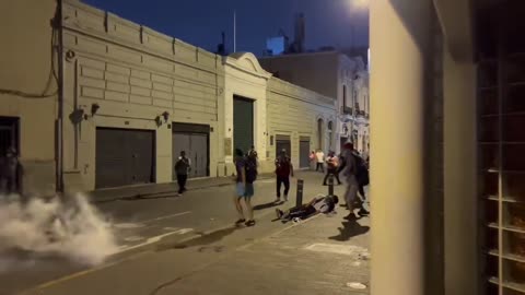 Protester shot in head with tear gas canister in Peru
