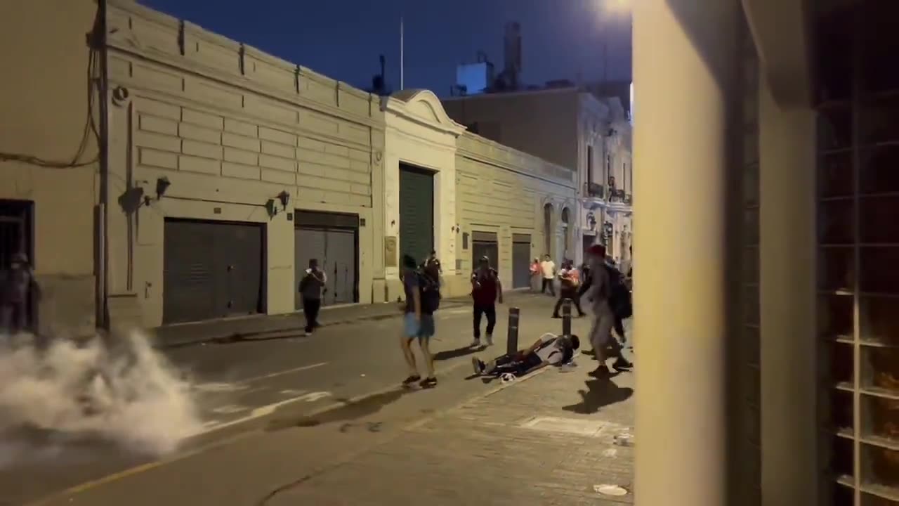 Protester shot in head with tear gas canister in Peru