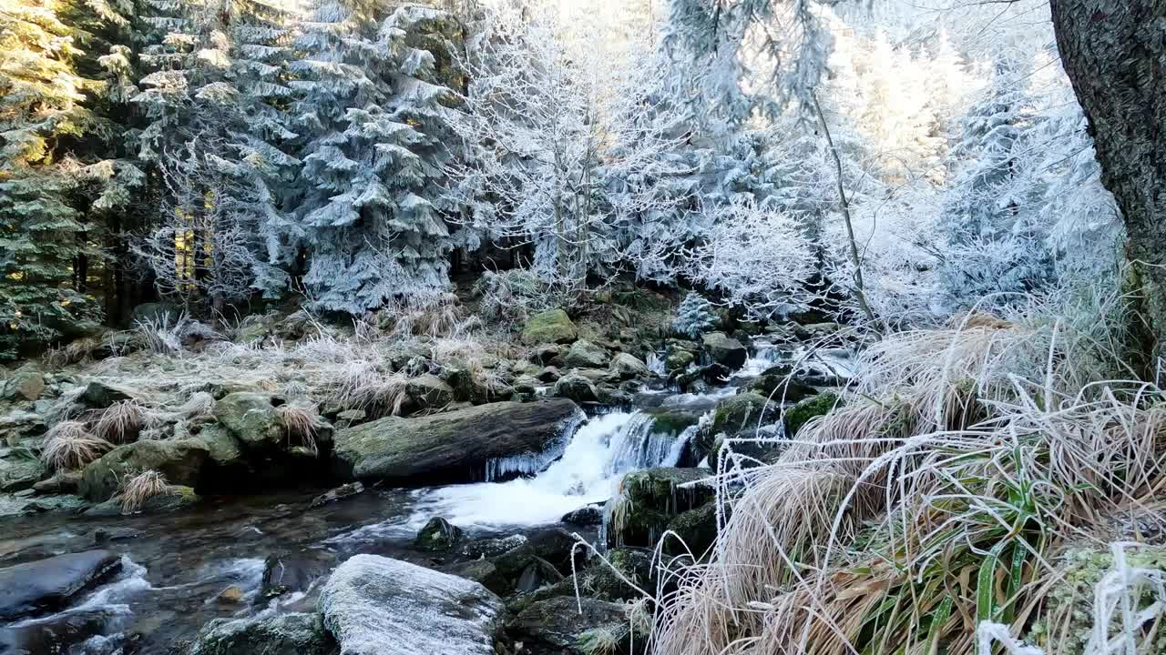 mountain river, winter landscape