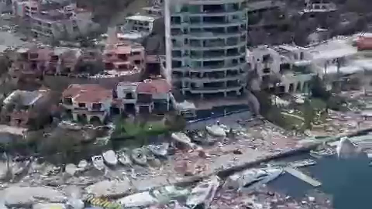 Aerial View of Acapulco Mexico after category 5 hurricane Otis