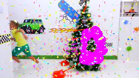 Vlad and Niki pretend play and decorate the Christmas tree
