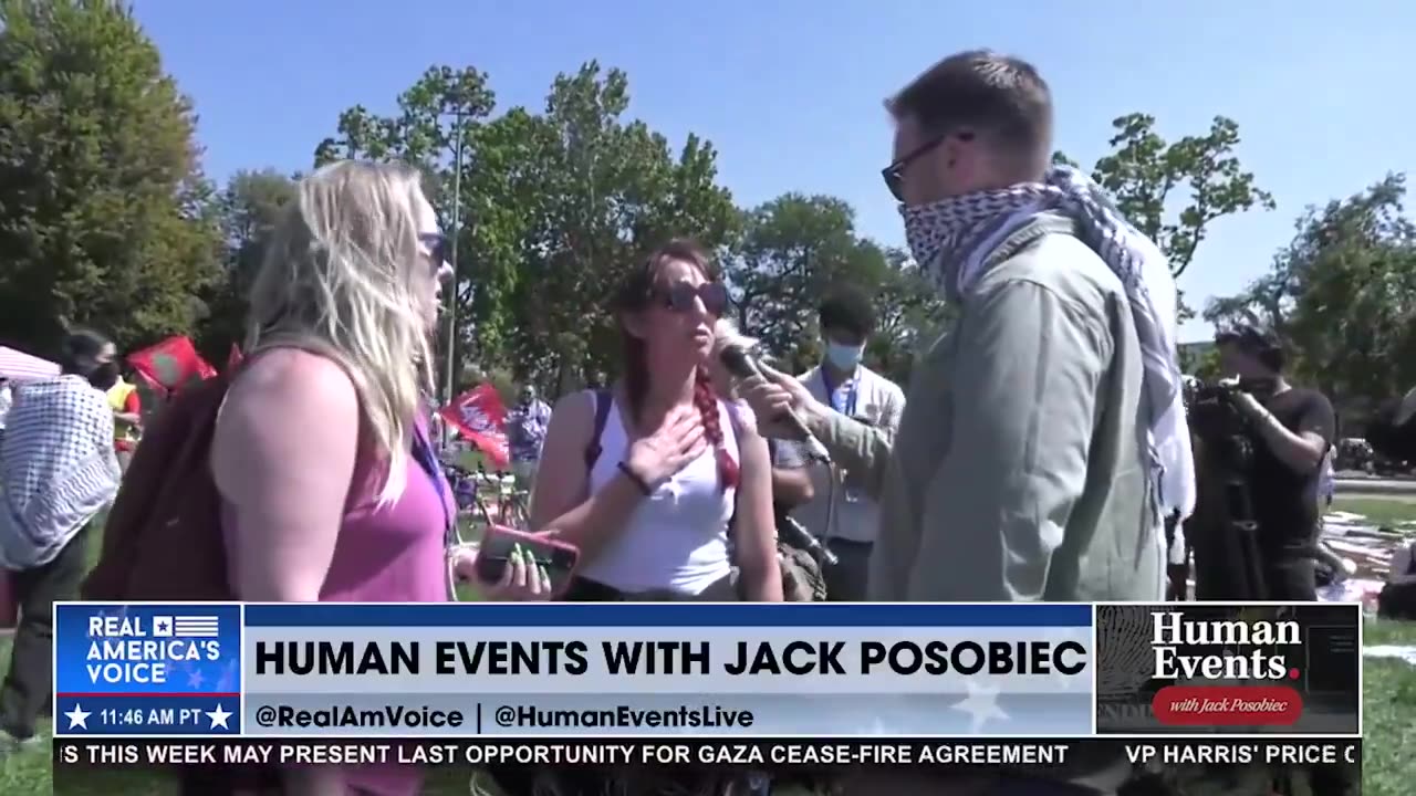 Woman tells Jack Posobic she is getting an abortion on stage at the DNC