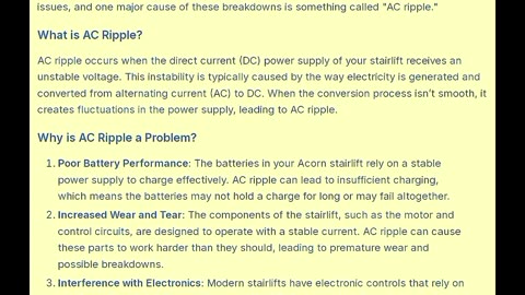 Battery Issues in Acorn 180 and 130 Stairlifts: The Role of AC Ripple