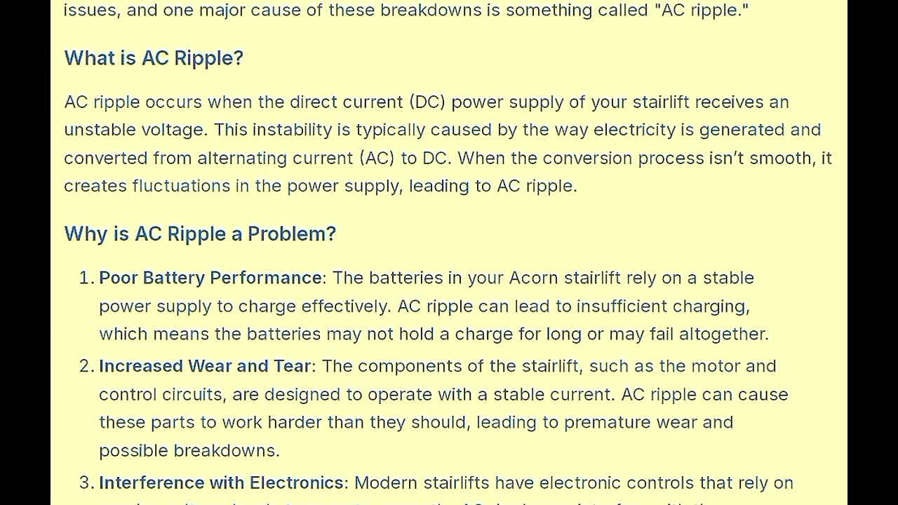 Battery Issues in Acorn 180 and 130 Stairlifts: The Role of AC Ripple