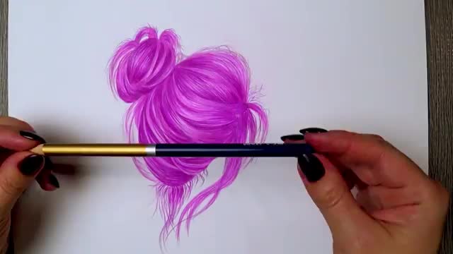 How to draw pink hair with marker and pencils time lapse