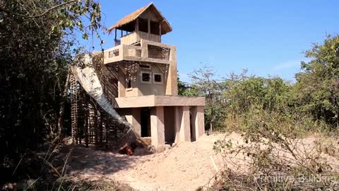 Build Water Slide Around Swimming Pool With The Tree Story Mud Villa House