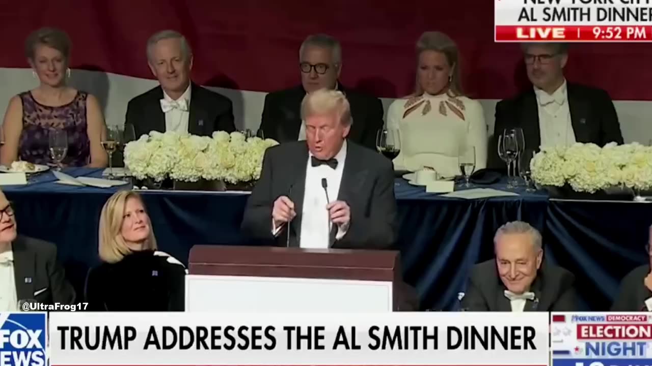 Trump Al Smith Dinner roast to Seinfeld Music