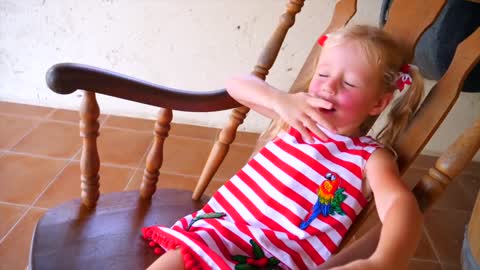 Nastya and papa sleeping at farm sheep-20