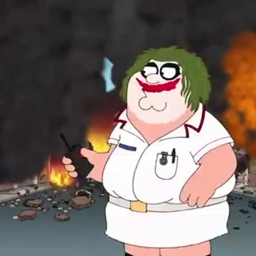 Family Guy season 15 : blowing up labs with vaccines as a Joker
