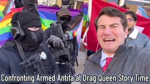 Alex Stein confronting armed Antifa at drag queen story time in Denton, Texas.