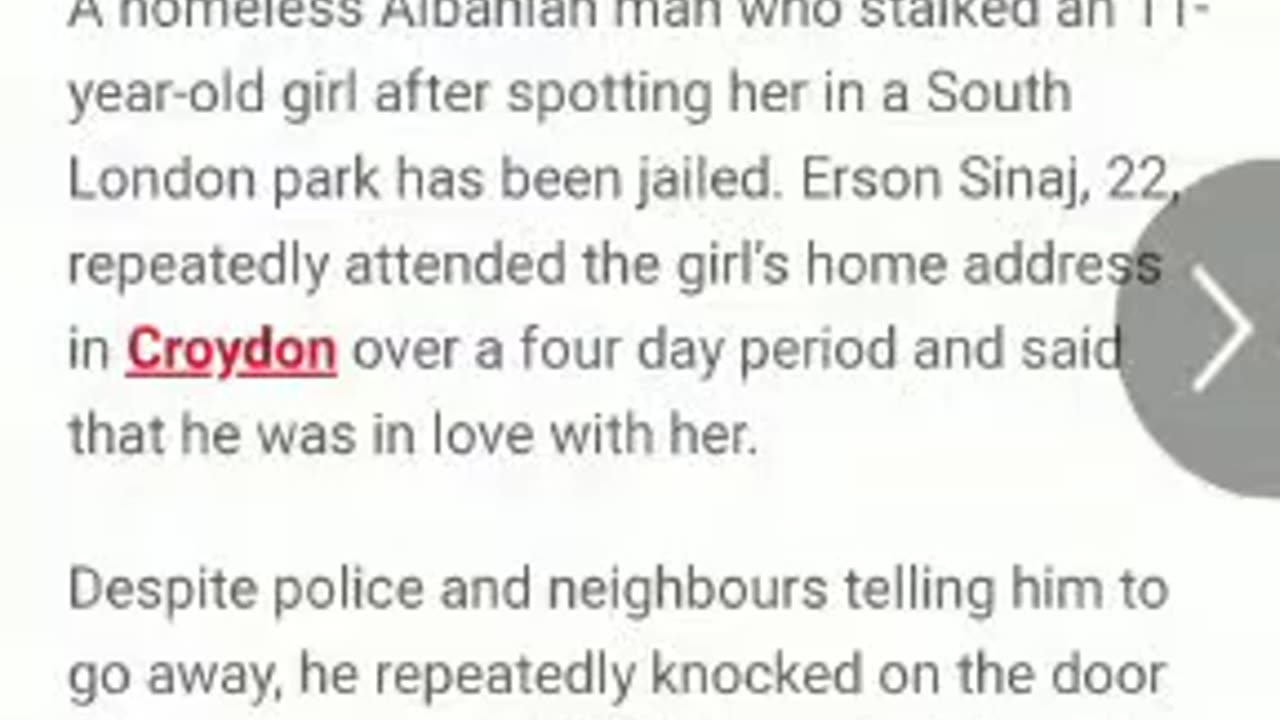 Homeless Albanian Man 22, Stalked Girl 11,