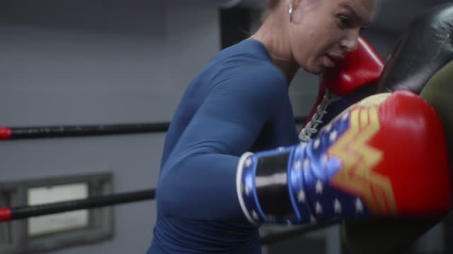 Strong women on boxing contest