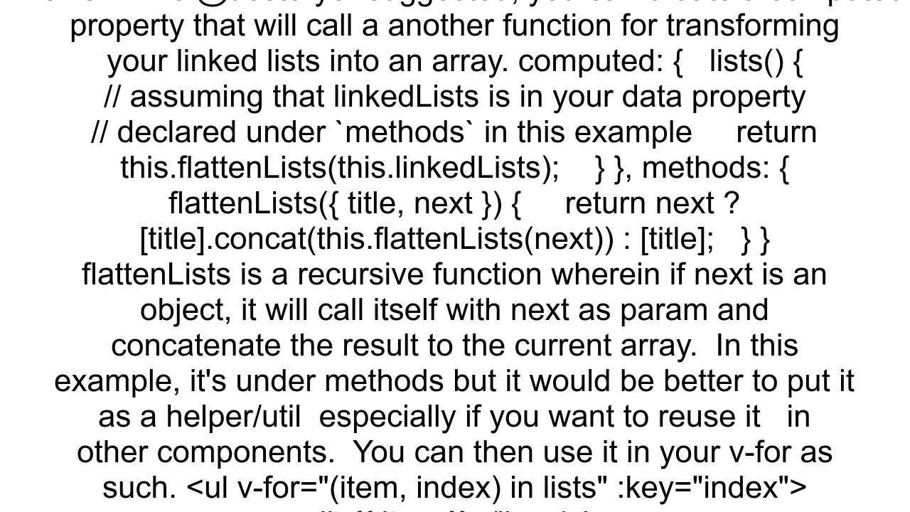 Dealing with linked lists in Vue