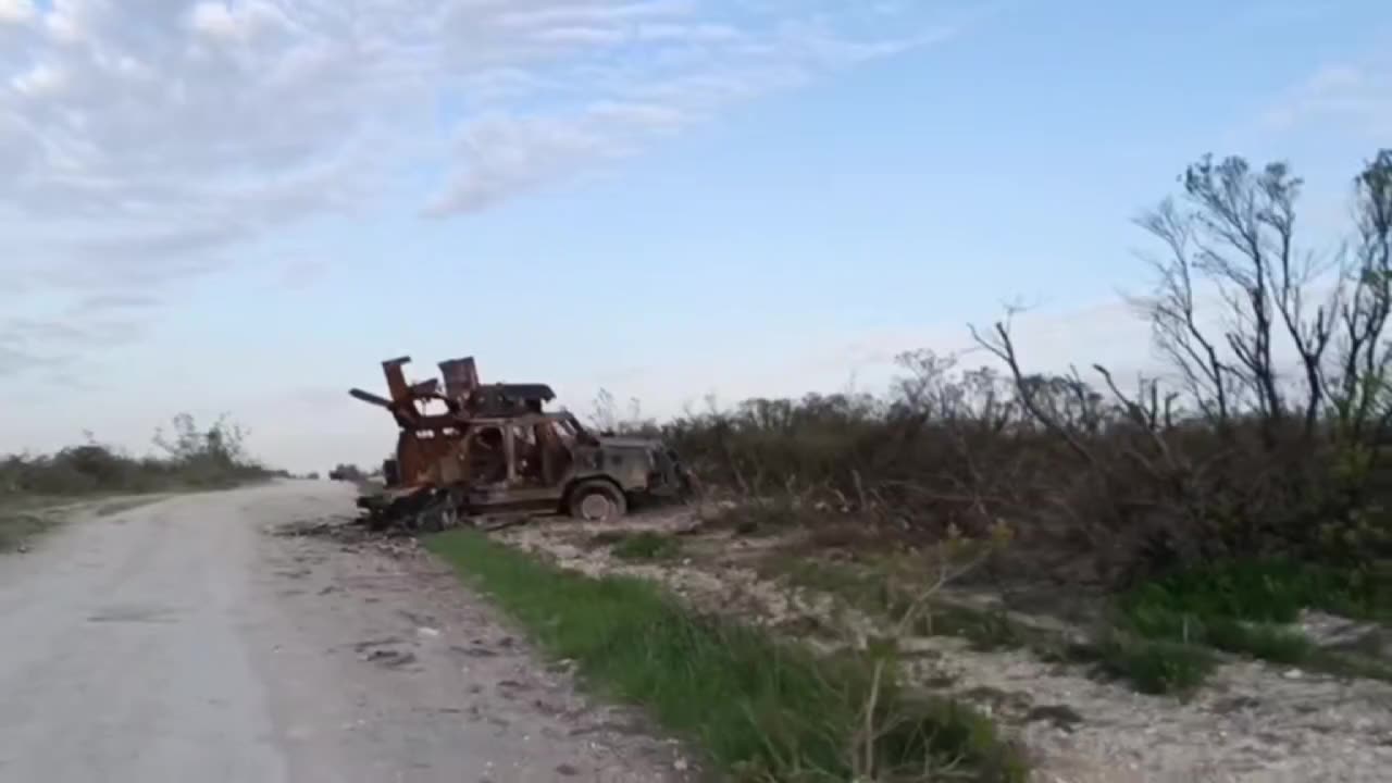 Destroyed Ukrainian armored vehicles "Kozak-2M1" and British Snatch Land Rover.