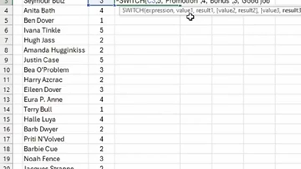 How to switch data in excel