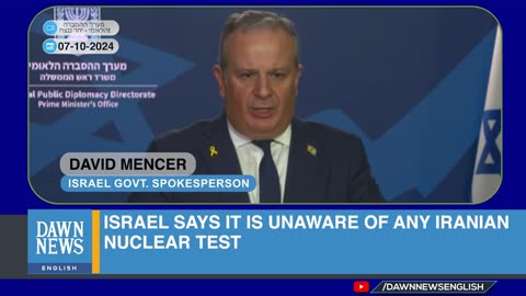 Israel says it is unaware of any Iranian nuclear test