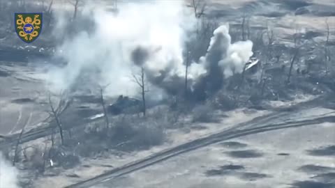 Destruction of a column of Russian armored vehicles