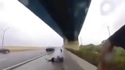 Woman gets hit by Tire on the highway