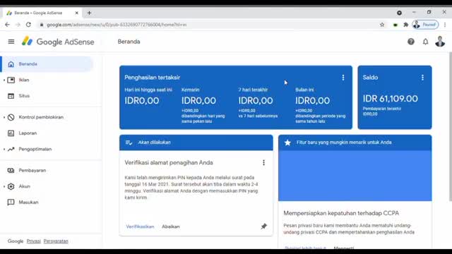 google adsen pin verification 2022