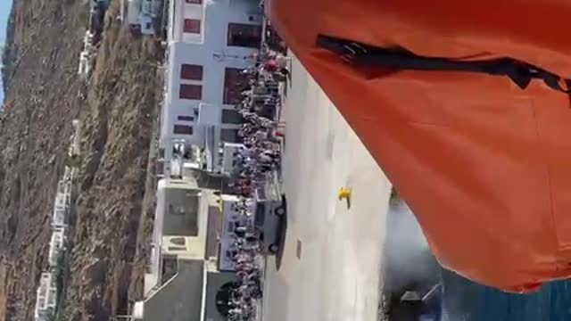 world champion jet arrival in the port of Mykonos