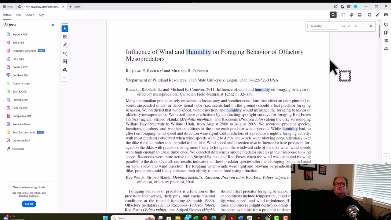 How wind speed impacts behavior of raccoons, skunks, and red foxes.