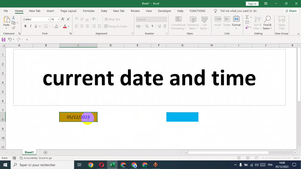 insert current date and time in excel