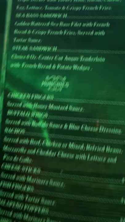 The menu at the Cocal Casino Jaco Beach Costa Rica