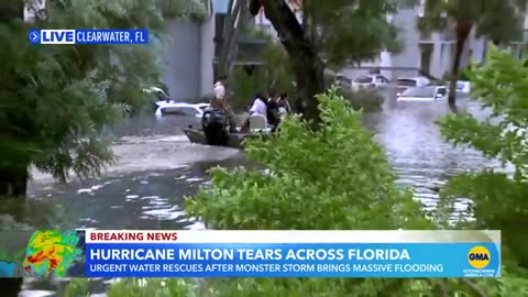 Officials perform water rescues in Clearwater, Florida, after Hurricane Milton