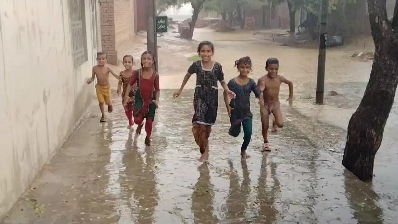 Children are enjoying the rain