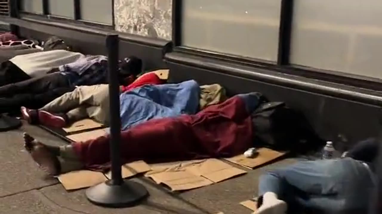 Illegal immigrants are camping out on the streets of Midtown Manhattan, USA