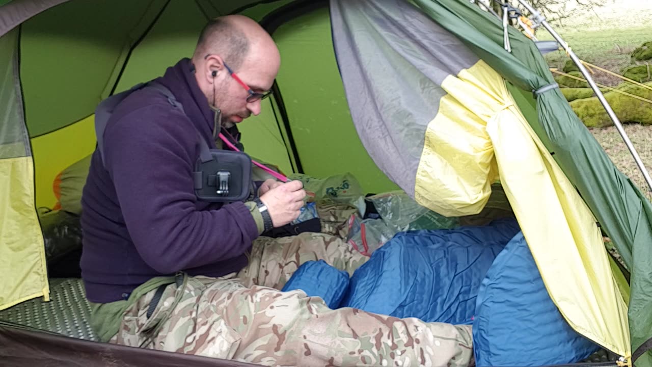 Packing away the sleep pad inntye tent. Dartmoor 26th March 2023