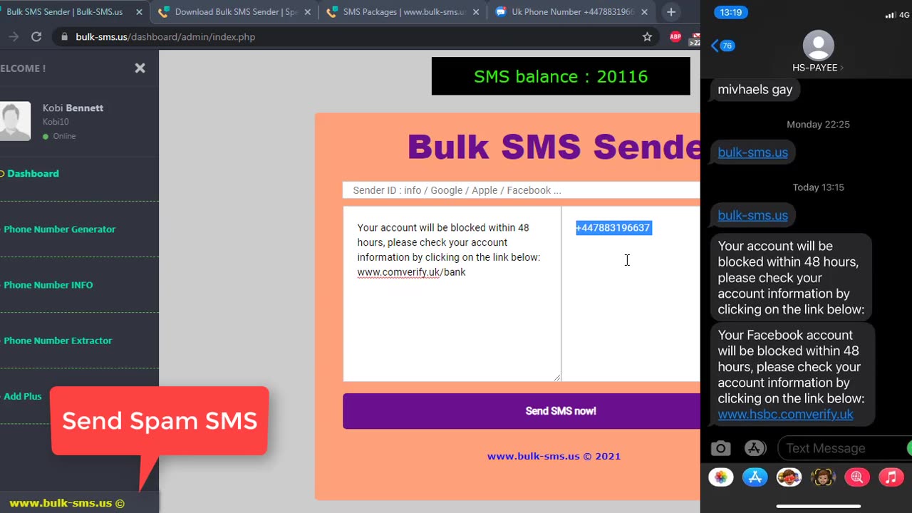 SMS Spoofing x Send bulk sms with Custom Name