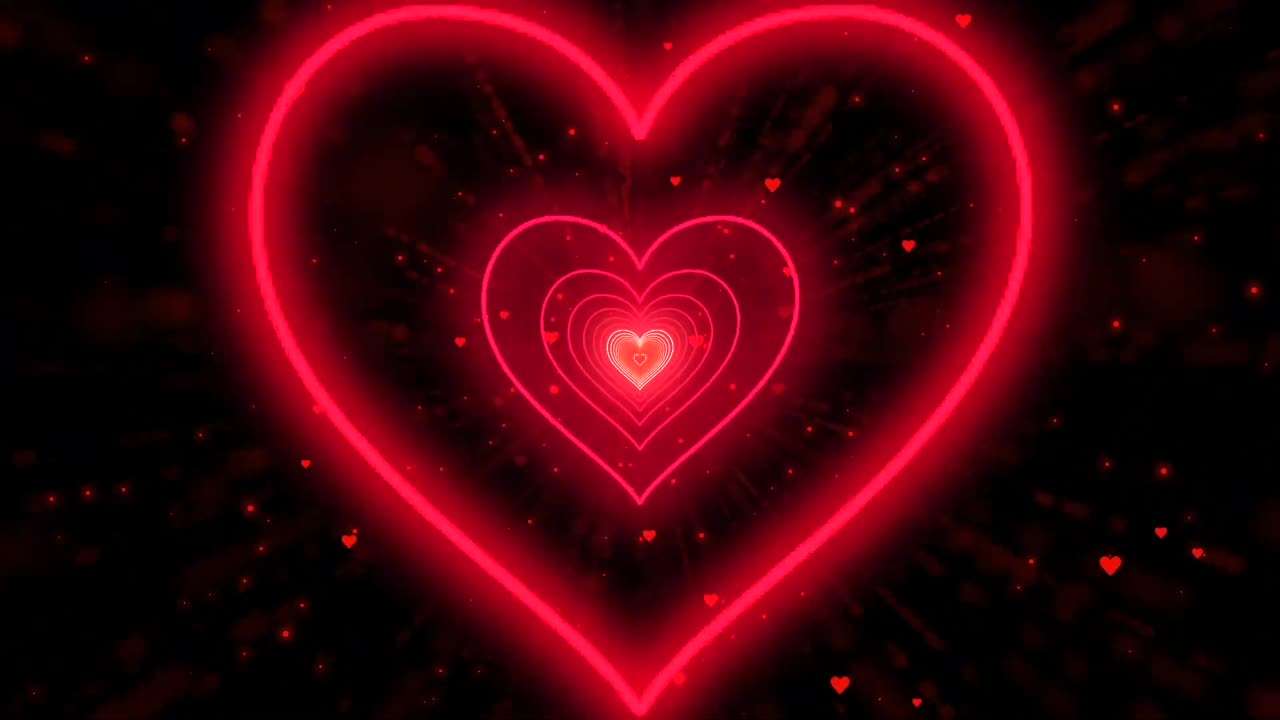 169. Heart Background❤️Red Heart Heart Tunnel Neon Lights Love Heart Tunnel Loop