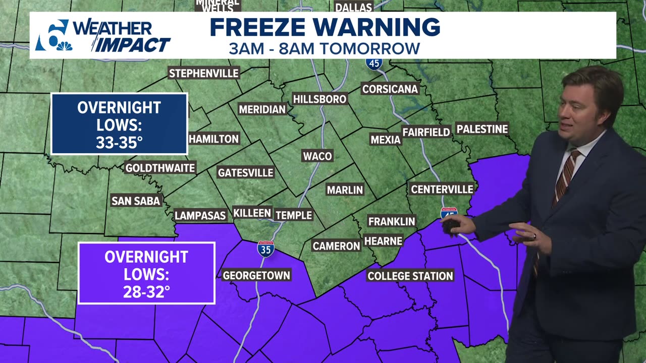 WEATHER IMPACT ALERT Freeze warning for many overnight tonight Central Texas forecast