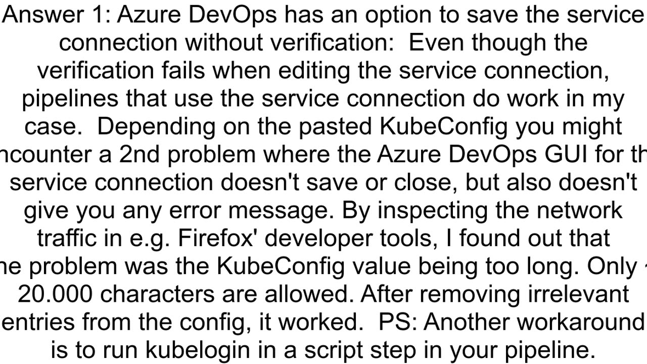 Azure Devops kubernetes service connection for quotkubeconfigquot option does not appear to work ag